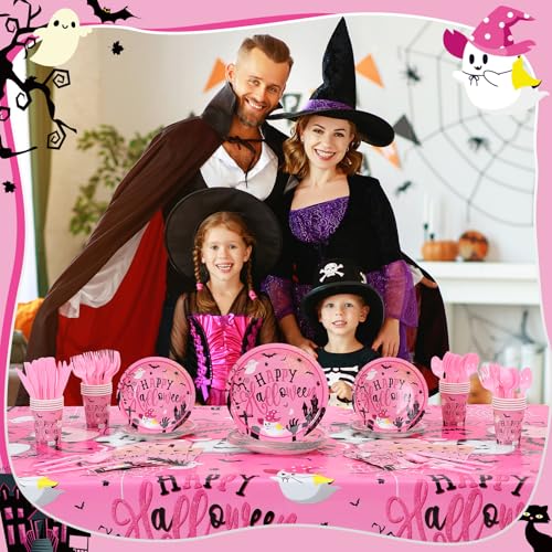 Halloween Plastic Tablecloth - Pink Pumpkin Ghost Bat Design, 54x108 Inches - Weird