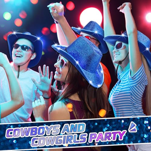 LED Cowboy Hat Set - 10 Flashing Western Hats for Party & Role Play