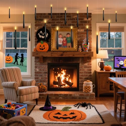 12pcs Black Floating Candles with Wand Remote Halloween Decorations