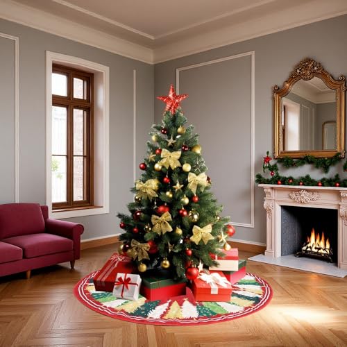 48-Inch Red Christmas Tree Skirt with Peppermint Design - Holiday Decor