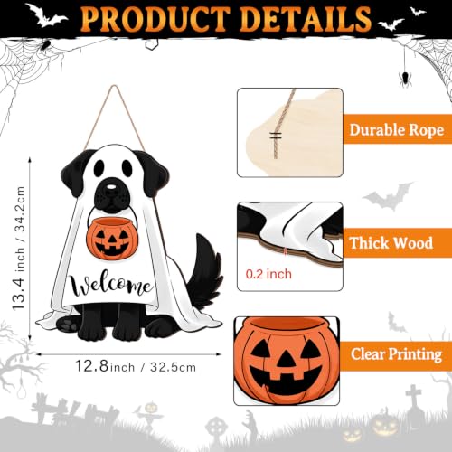 Halloween Ghost Dog Wreath Door Sign - Welcome Halloween Decoration
