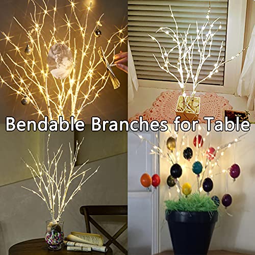 Lighted Birch Branches 18IN with White LED & Timer - Battery Operated for Holiday Decor - White Branches with White Lights