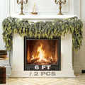 2Pcs 6Ft Faux Cedar Garland with Lights - Real Touch Christmas Decor Variation of Cedar-6Ft-2Pcs