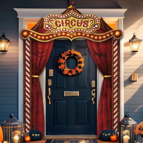 Halloween Circus Tent Banner Decorations - Creepy Carnival Party Backdrop