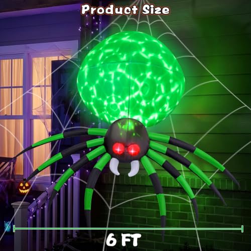 6 FT Inflatable Green Spider Halloween Yard Decoration with LED Lights