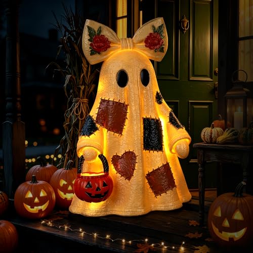 Lighted Ghost Halloween Table Lamp - Indoor Spooky Night Light with Remote