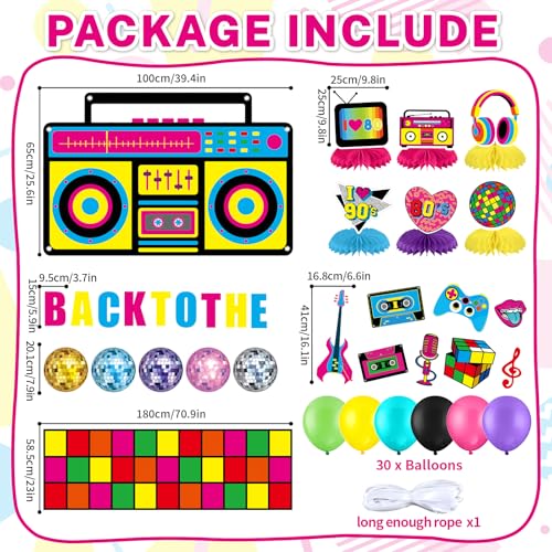 80s 90s Retro Car Trunk Party Kit - Boombox Backdrop, Balloons & Decorations