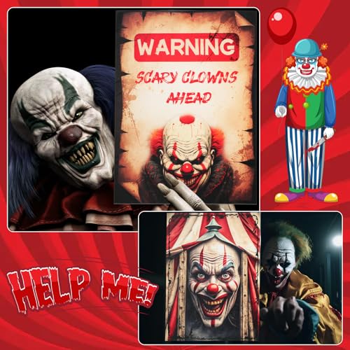 Preboun Halloween Circus Decorations Retro Poster Set - Creepy Carnival Wall Art, 6 Pieces