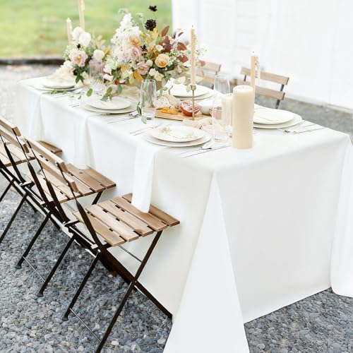 Romanstile White Tablecloth 90 x 156 Inch for 8ft Tables - Water & Wrinkle Resistant Polyester