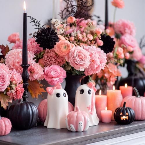 Pink Halloween Decor Set - Cute Ghost & Pumpkin Table Centerpieces - Elegant Style