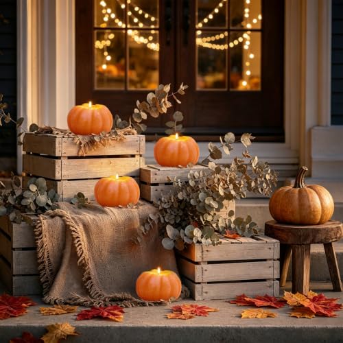 Flameless Pumpkin Candle - Orange Fall Decor, Real Wax Texture, Remote Control