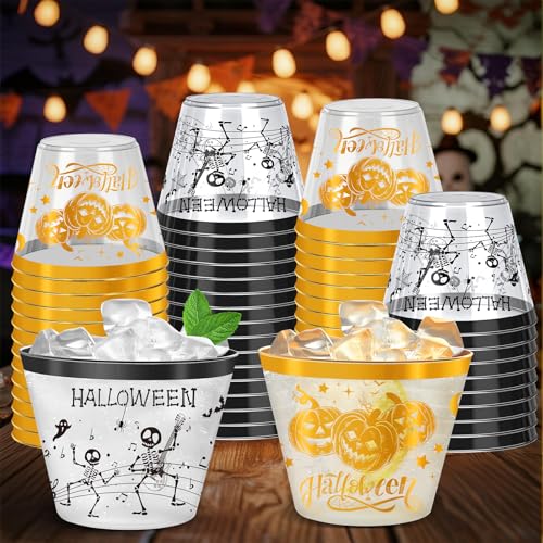 Halloween 9oz Plastic Cups - 60 Pack, Disposable Party Cups with Skeleton & Pumpkin Design