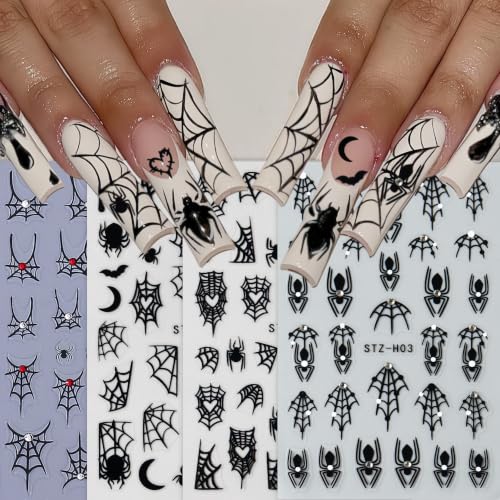 Halloween Nail Stickers Set 4 Sheets Spider Web Rhinestones & Bats - Style10