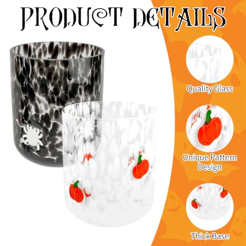 Halloween Juice Glasses Set - 14oz Pumpkin & Spider Design, 2 Pcs