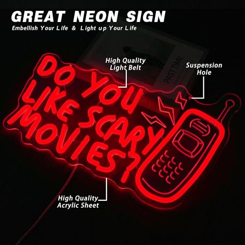 Horror Movie Neon Sign Do You Like Scary Movies - Dimmable Gothic LED Light for Movie Room & Halloween - Variation: Horror Movie