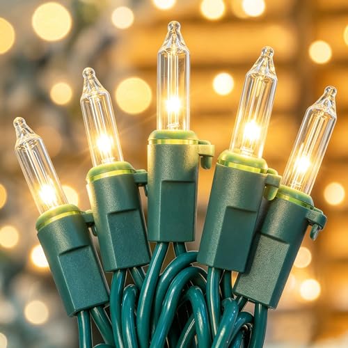 Warm White Christmas String Lights 35 LED Mini Lights with Green Wire, Connectable
