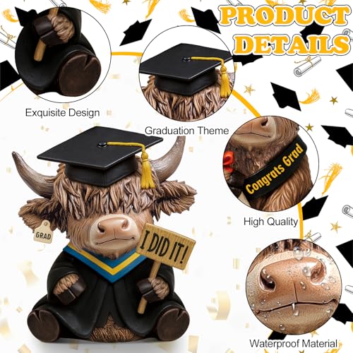 Graduation Highland Cow Figurines Set - Fall Tabletop Decor for Celebrations - Grad Variation