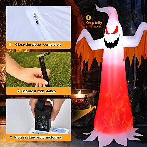 8 FT Halloween Inflatable Ghost with Rotating Flame LED Lights, Quick Setup for Yard & Lawn Decor