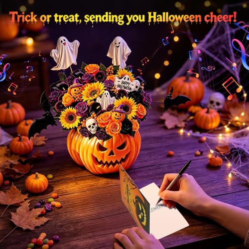 Halloween Ghost Pumpkin Bouquet Musical Card with Lights & 3D Pop-Up - Variation of This Listing