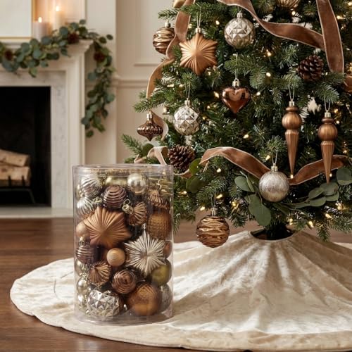 Christmas Tree Ornaments Set - Copper & Gold Holiday Decorations, Shatterproof, 60pcs - Valery Madelyn