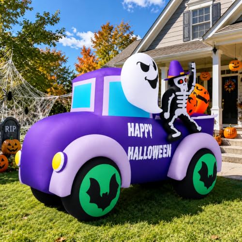 Halloween Inflatable Ghost 8FT with Purple Car Variation Outdoor Yard Decor