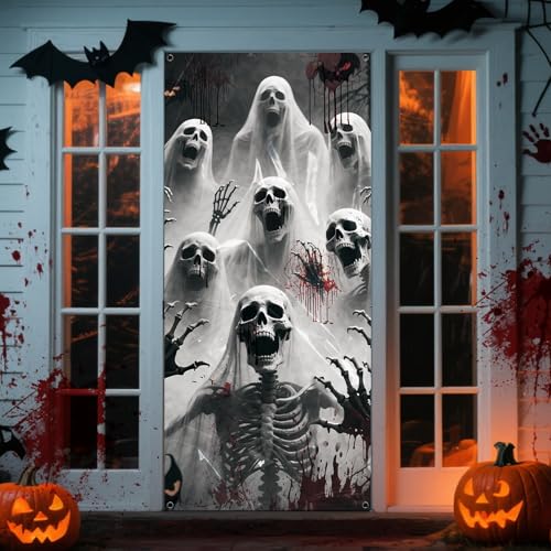 Halloween Door Cover Scary Skeleton Zombie Banner 79x35in Haunted House Decor