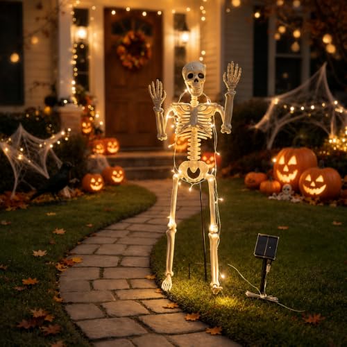 36-Inch Solar Halloween Skeleton with Metal Stake & 16-LED Warm Lights - Variation of 1P-36"