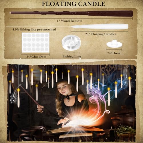 20 Pcs Floating Candles with Wand Remote Timer - Halloween Decor, White - Variation of THIS listing