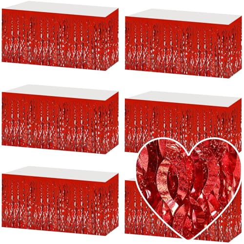 Red Foil Fringe Table Skirt 29x108 Inch Party Decor - 6 Pack