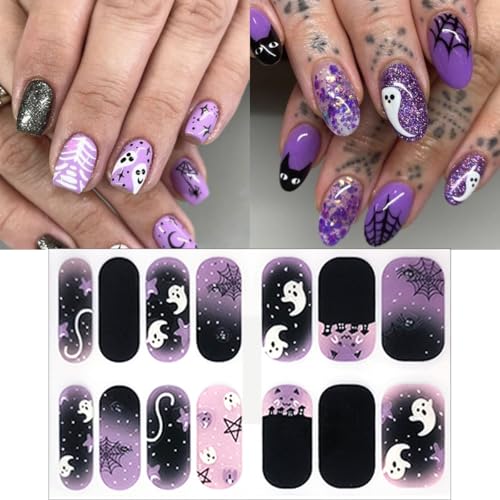 Halloween Ghost Nail Stickers - 11 Variation Self-Adhesive Nail Art Wraps for Fall & Halloween Decorations