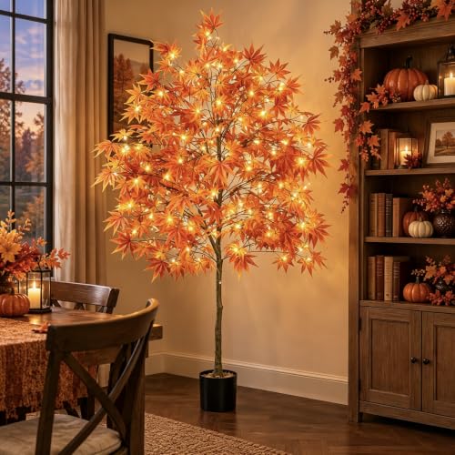 Outdoor Fall Maple Tree with Lights - 6.5ft Artificial Porch Decor - 1 Pcs