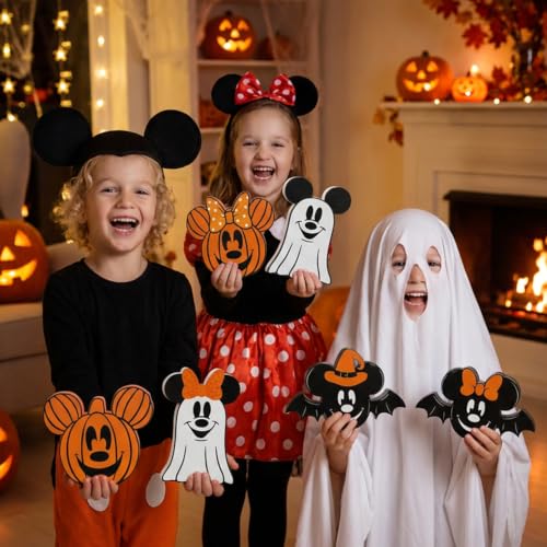 Halloween Wooden Mouse Decorations - 6 Pcs Centerpiece Set for Tables and Trays