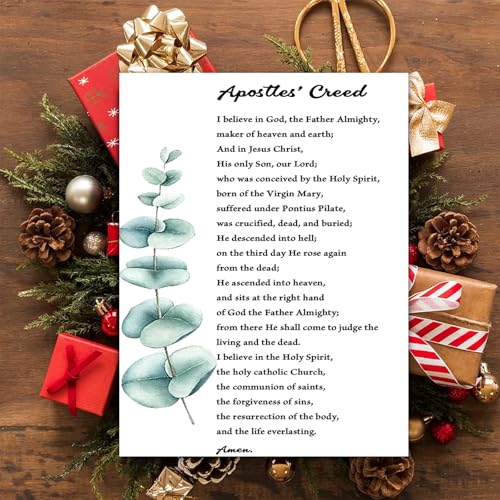 Christian Canvas Wall Art - Apostles Creed Religious Poster, 8 x 12 Inches, White Frame