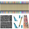 Ponhey Multicolor Temporary Tattoo Markers Set with 30 Metallic Pens & 67 Stencils
