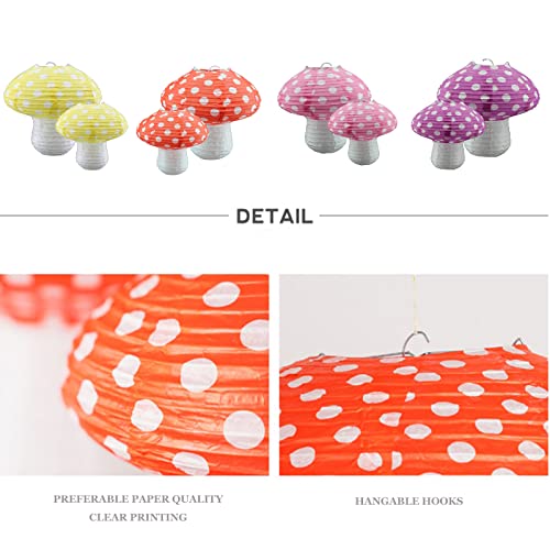 8PCS Mushroom Shaped Paper Lanterns - Forest Jungle Wonderland Party Decor