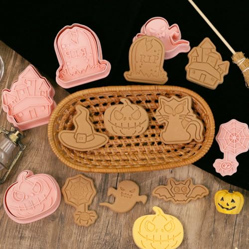 Mini Halloween Cookie Cutters with 3D Stamps - Cat Design Set