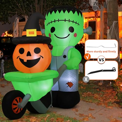 6.1FT Halloween Inflatable Frankenstein with Pumpkin Cart Outdoor Decor - Waterproof, LED Lights