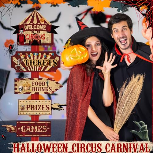 Halloween Directional Signs Decoration - Dark Red, 20 Pcs Halloween Circus Theme, Reusable, Party Decor Variation