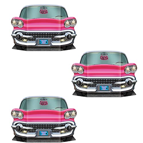 Pink Convertible Photo Booth Props Set - 3 Pieces for 50s Retro Theme Party - 25" x 36.5" - Pink & Rock & Roll Variation