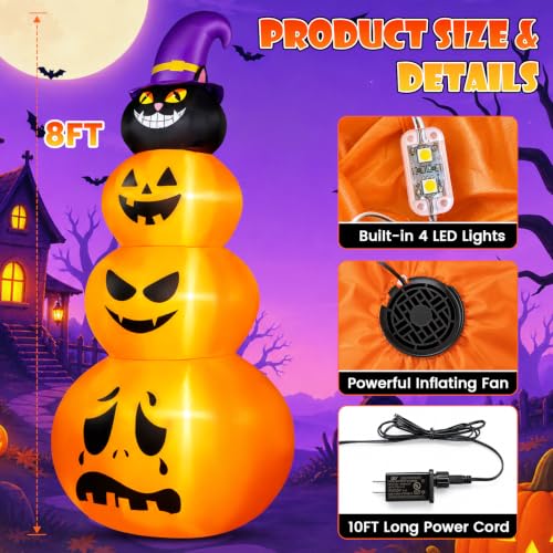 8FT Halloween Inflatable Outdoor Decoration with Built-in LEDs - Stacked Pumpkin, Weather-Resistant, Easy Setup, Halloween Yard Decor - Pumpkin Variation