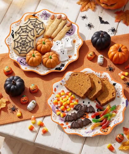 Heavy-Duty Halloween Paper Plates 9 Inch Pumpkin Ghost Gothic Party Supplies