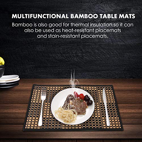 Black Bamboo Placemats Set of 6 - Woven Heat-Resistant Table Mats for Dining