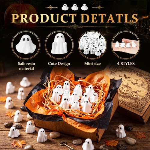 Mini Ghost Figurines Set - 60 Waterproof Resin Halloween Decorations