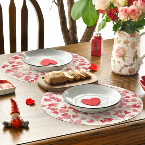 Pink Love Hearts Round Placemats Set of 4 - 14 Inch Valentine Table Decor