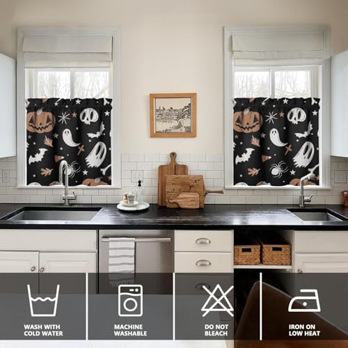 Halloween Kitchen Curtains and Valances Set of 3 - Goth Pumpkin Ghost Decor, 27.5W x 24L