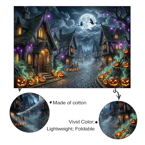 Halloween Backdrop Haunted House Pumpkin Banner for Party Photo Booth - 8x6ft (96x72 inch) - Spooky Decorations