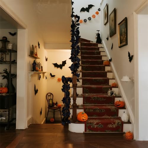 Black Maple Leaf Garland - 2PCS Fall Halloween Decor, 6.56FT Artificial Vines