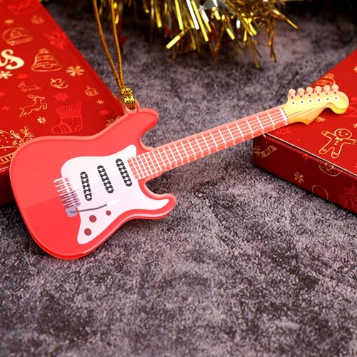Red Electric Guitar Christmas Ornament - Mini Acrylic Guitar for Tree & Music Lovers