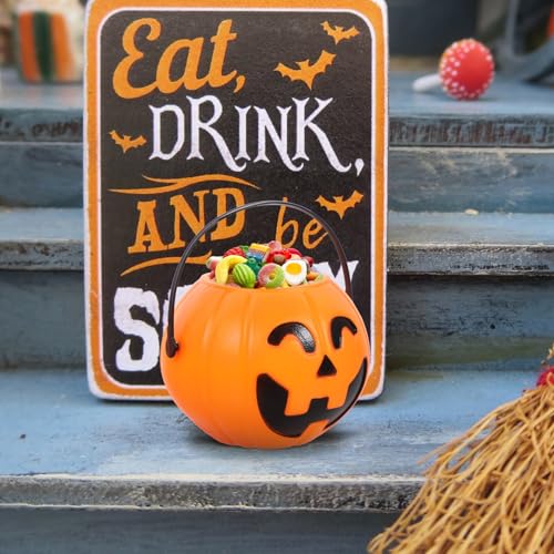 Halloween Pumpkin Buckets Pack of 2 - Trick or Treat Candy Holders for Kids