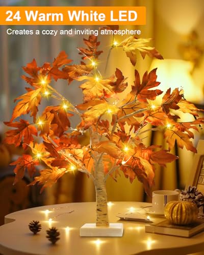 Light Up Artificial Maple Tree Decor - 22 Inch Thanksgiving Indoor Outdoor Pack of 2